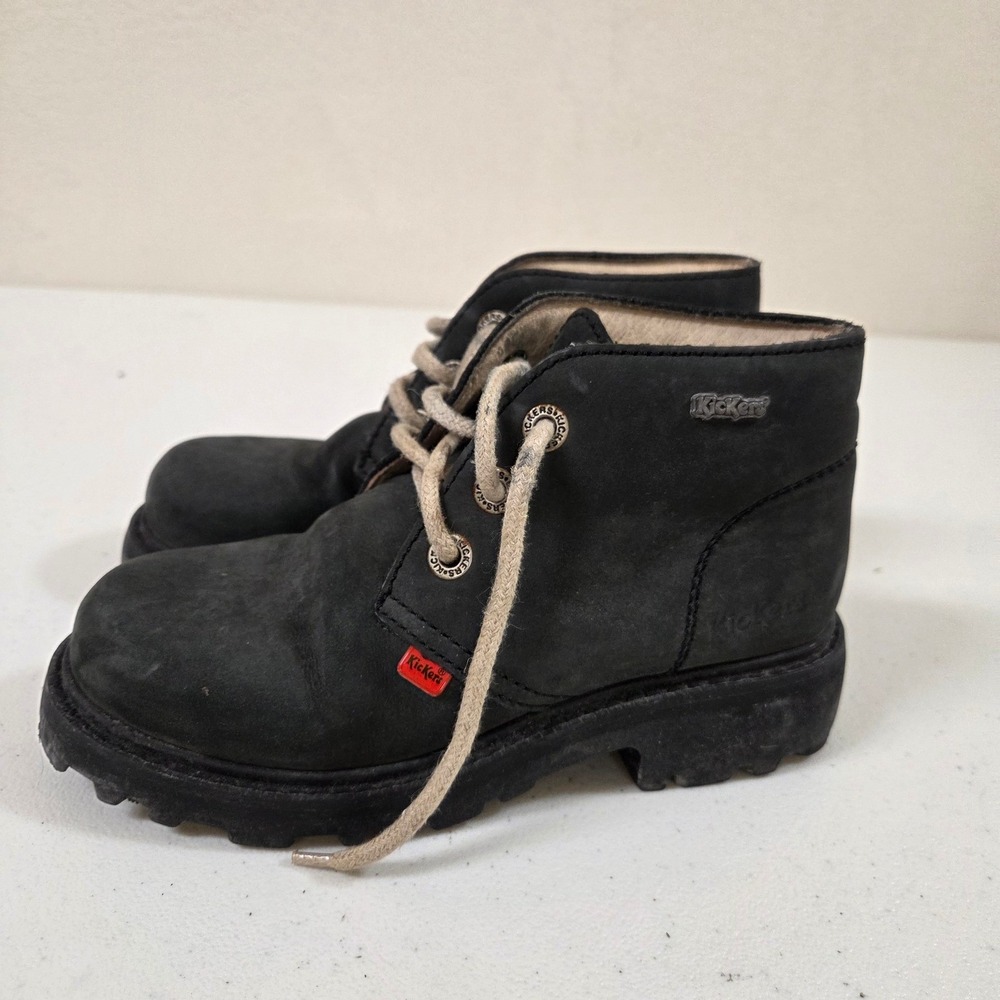 Kickers Kick Hi Black Nubuck Leather Chunky Lug Sole Ankle Boots Womens 4.5